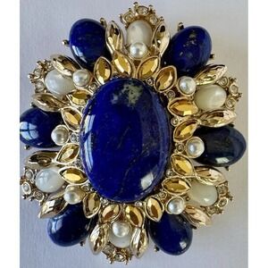 St John Marie Gray Lapis Cabochon Brooch Pendant 40th Anniversary 2002